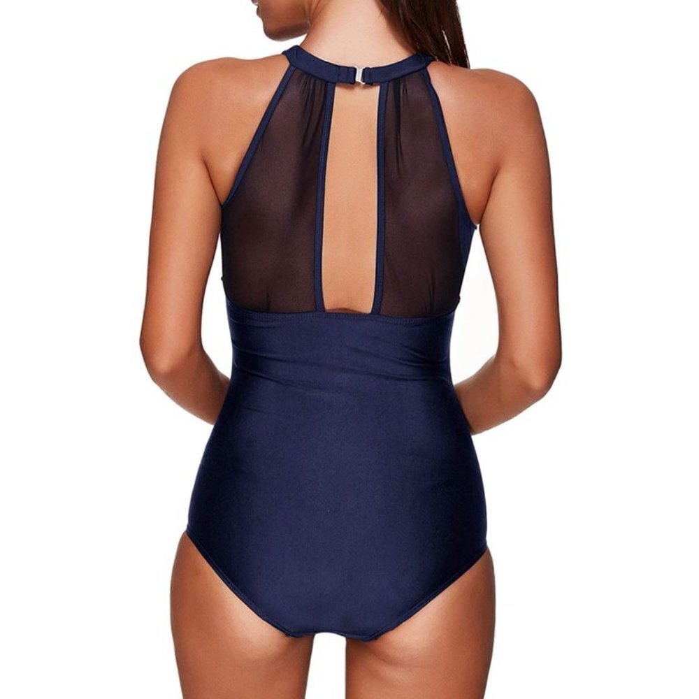 One Piece Swimsuits Tummy Control Swimwear High Neck Mesh Bathing Suits Size XS - Picture 3 of 14